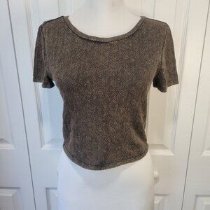 SILENCE + NOISE Brown Black Diamond Pattern Zipper Back Cropped Top sz S NWT